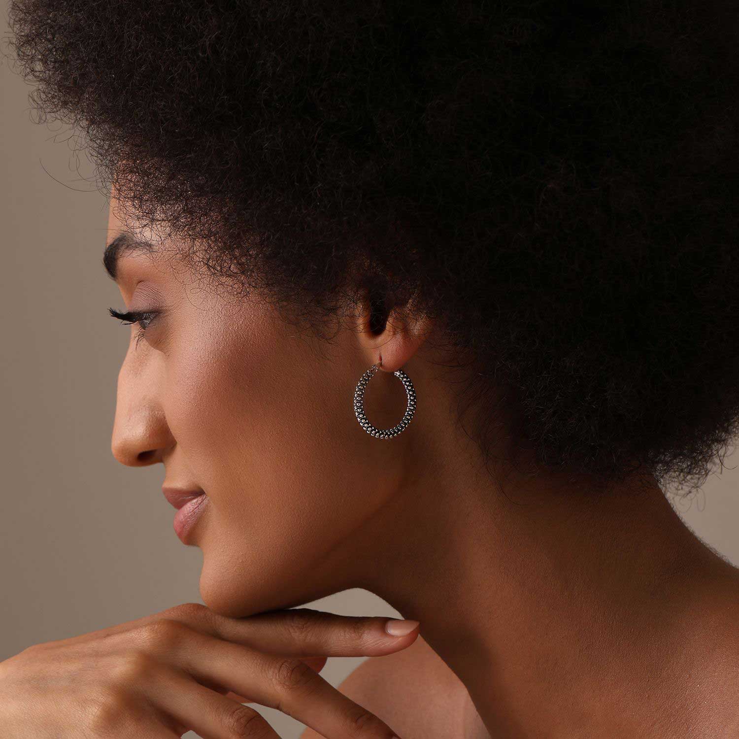 Oxidized Metallic Ball Small Hoop Earrings