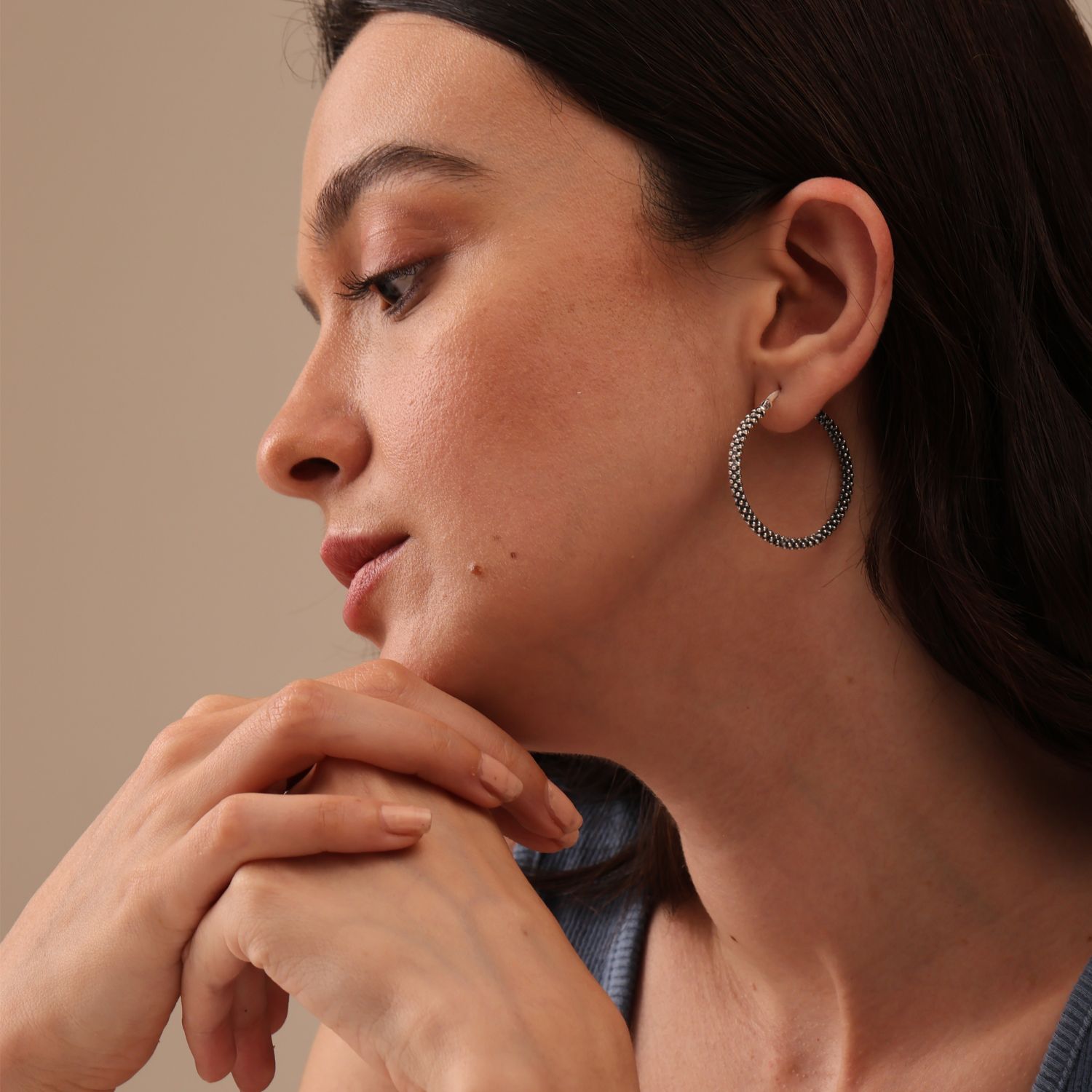 Oxidized Metallic Ball Hoop Earrings
