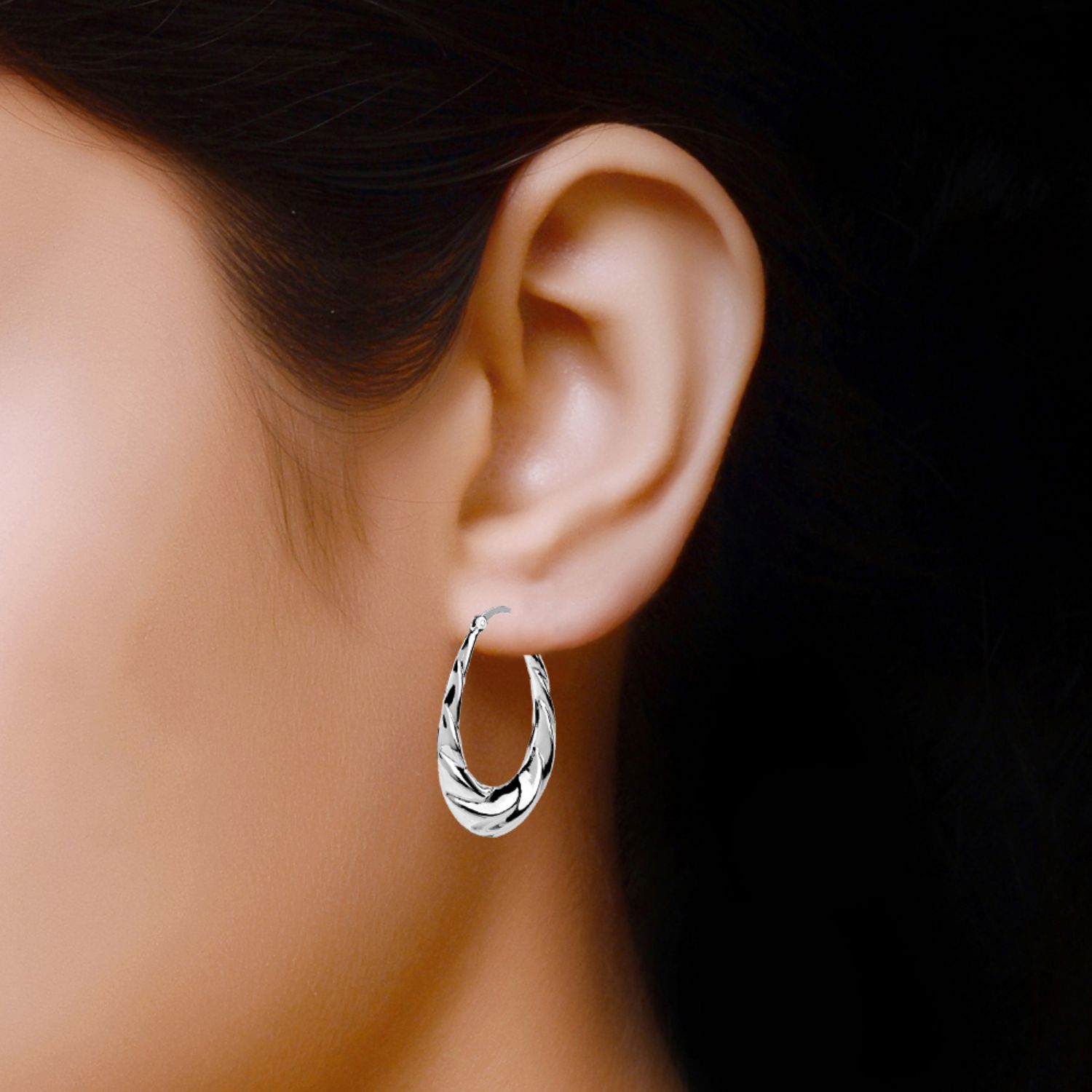 Matte-Finish Oval Hoop Earring