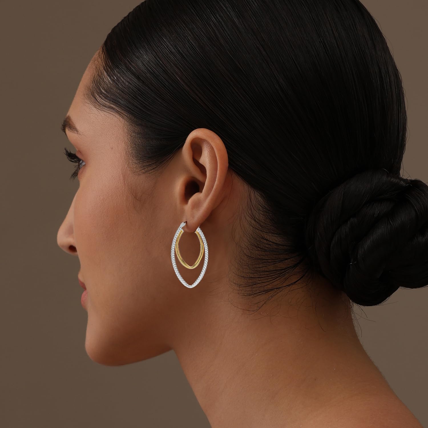 LeCalla 18K Gold-Plated 925 Sterling Silver Two-Tone Oval Click-Top Hoop Earrings for Women Teen