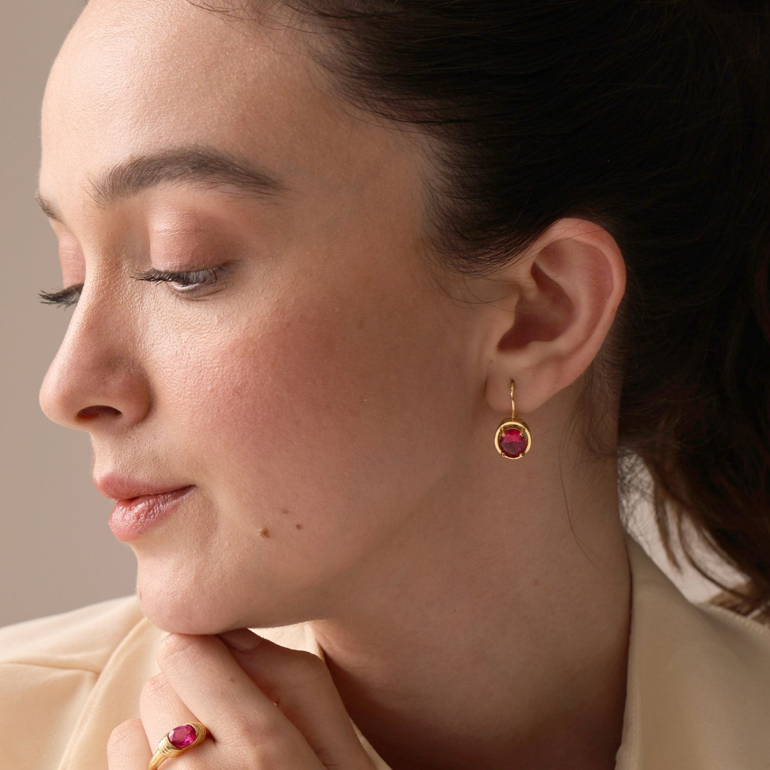Ruby Lever-Back Dangle Earring