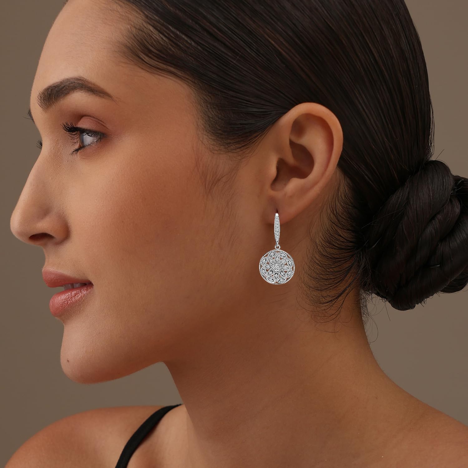 Zirconia Leverback Earrings Floral Openwork