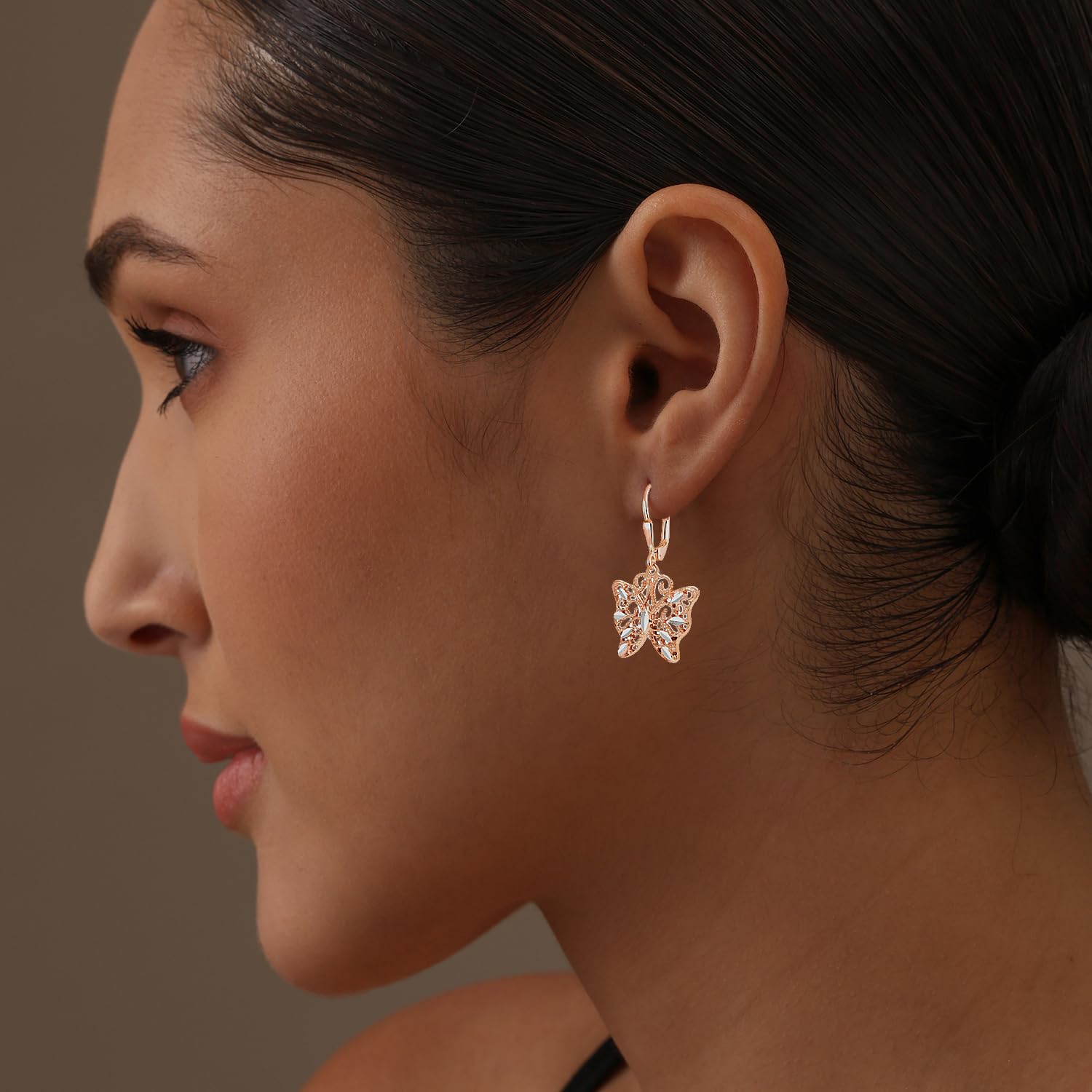 LeCalla Sterling Silver Jewelry Leverback Filigree Butterfly Diamond-Cut Light-Weight Drop Dangle Earrings for Women