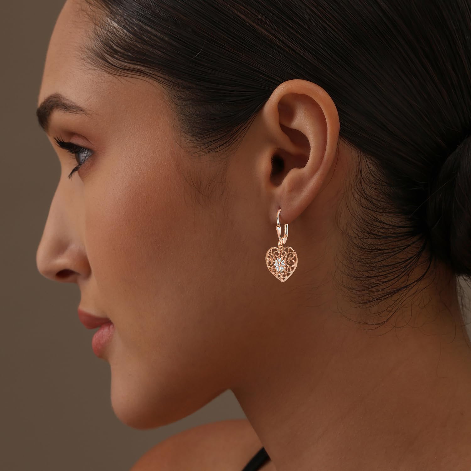 LeCalla Sterling Silver Jewelry Leverback Filigree Heart Diamond-Cut Light-Weight Drop Dangle Earrings for Women