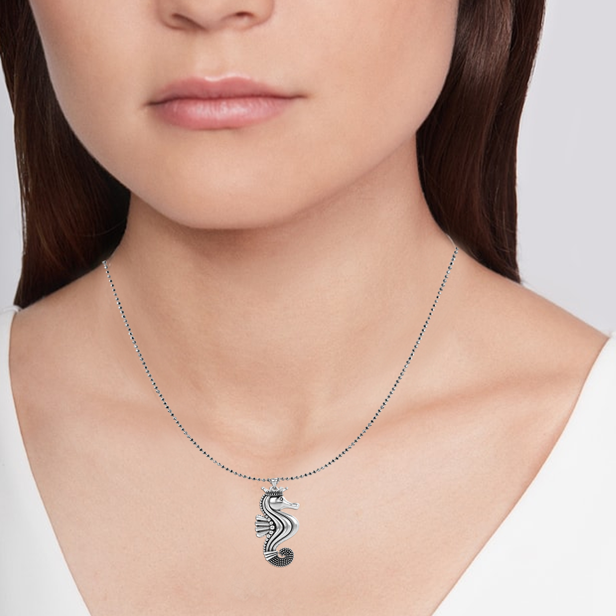 Caviar Bead Seahorse Pendant Necklace