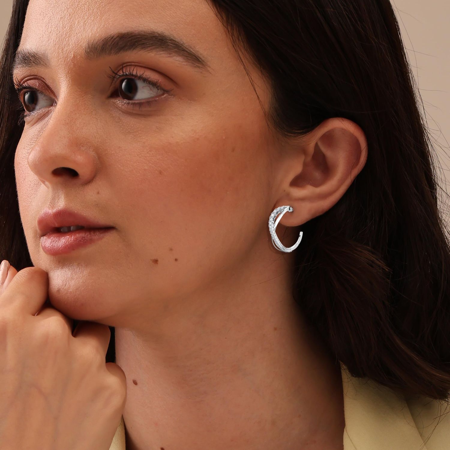 CZ Twisted C Hoop Earring Sparkling Pave Cubic Zirconia Double Twist Hoop Earrings