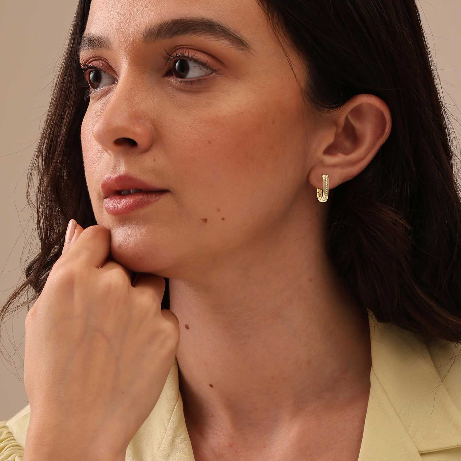 Gold Plated Pave Cubic Zirconia U-Shaped Hoops