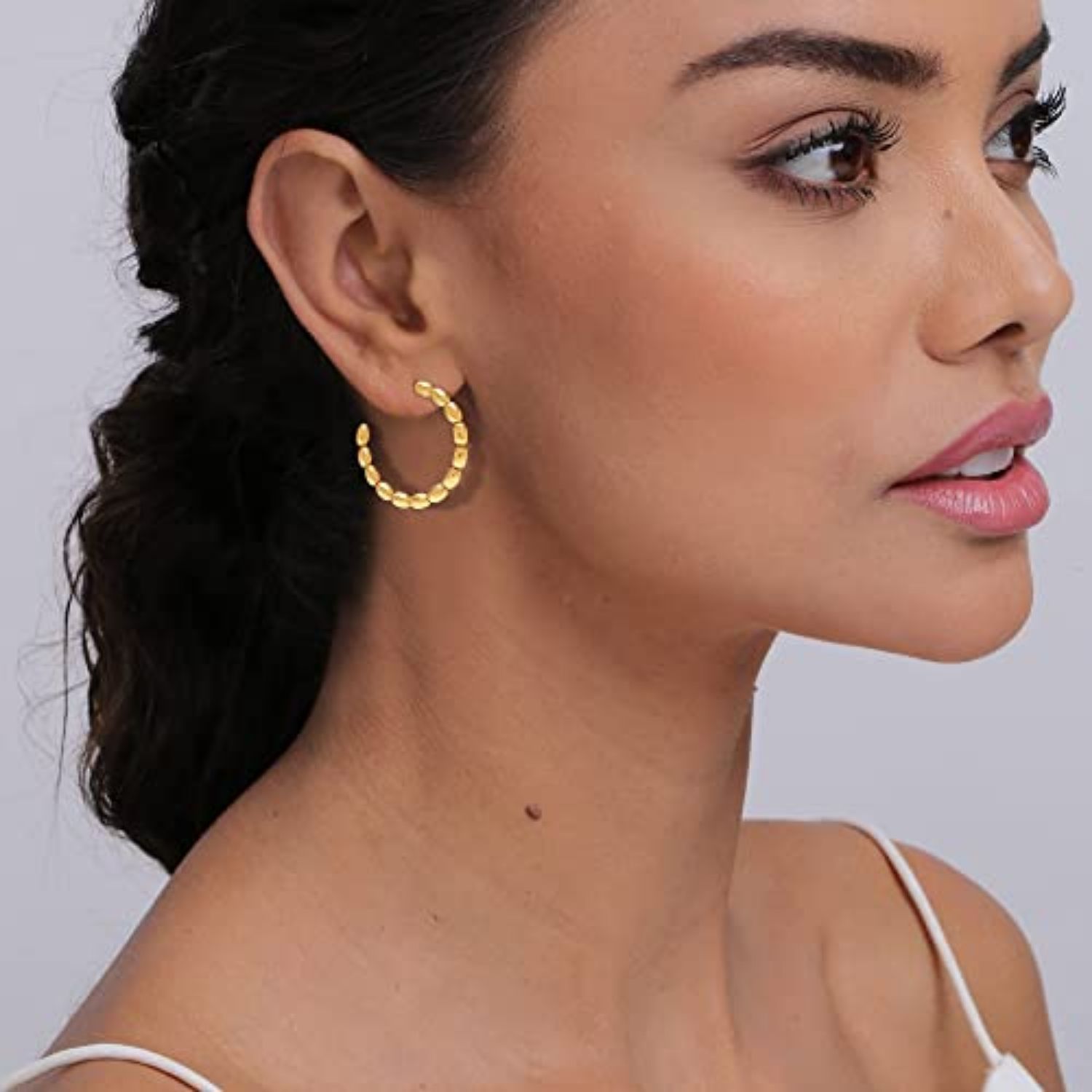 Sterling Silver Ball C Shape Hoop Earrings for Women Teen