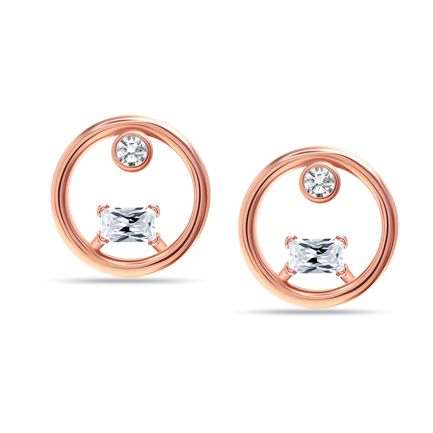 Rose-Gold Plated Jewelry Open Circle Crystal Stud Earrings