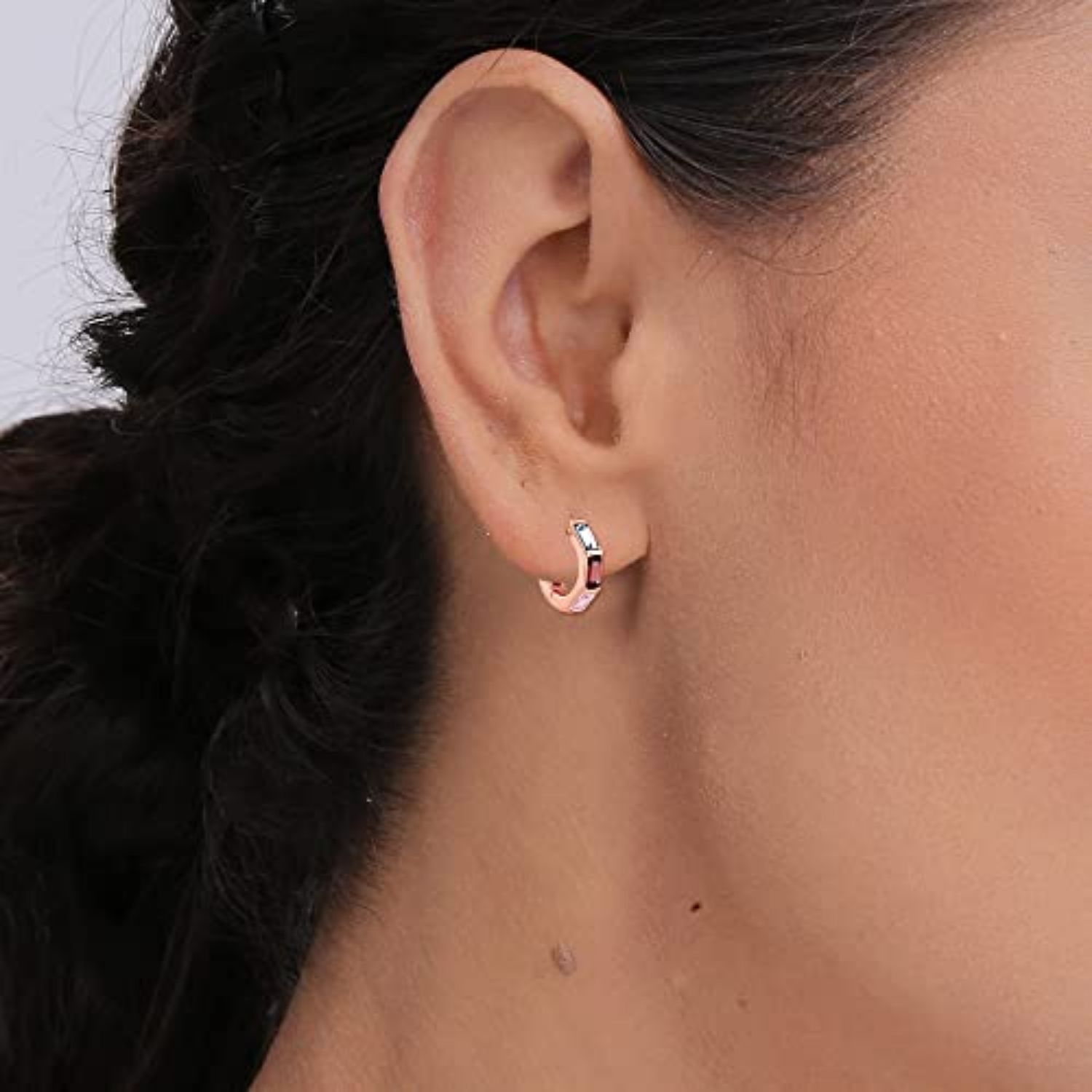 Rose Gold-Plated Zirconia Rainbow Tiny Huggie Hoop Earrings