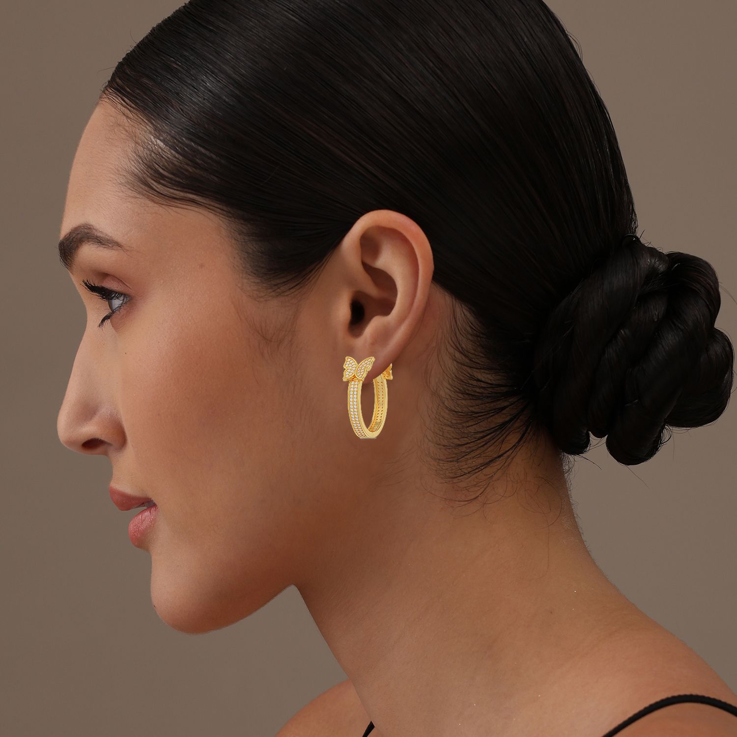 14K Gold Plated Small Double Butterfly Hoop Earrings Jewelry Sparkly Zirconia Huggie Hoops Earring