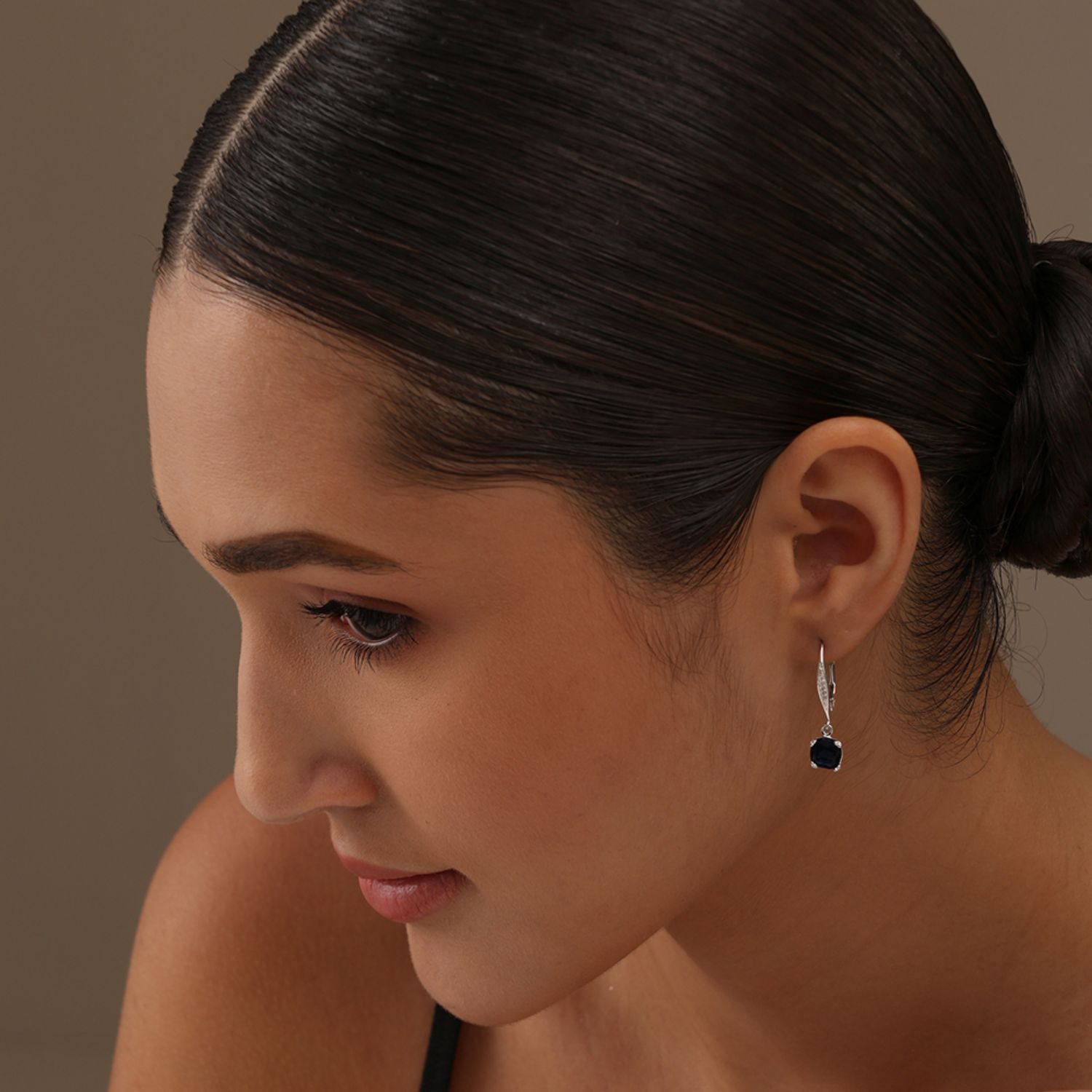 Leverback Earrings Italian Blue Sapphire and White Zirconia Women's Earrings Gemstone Birthstone Leverback Drop Dangle Earring