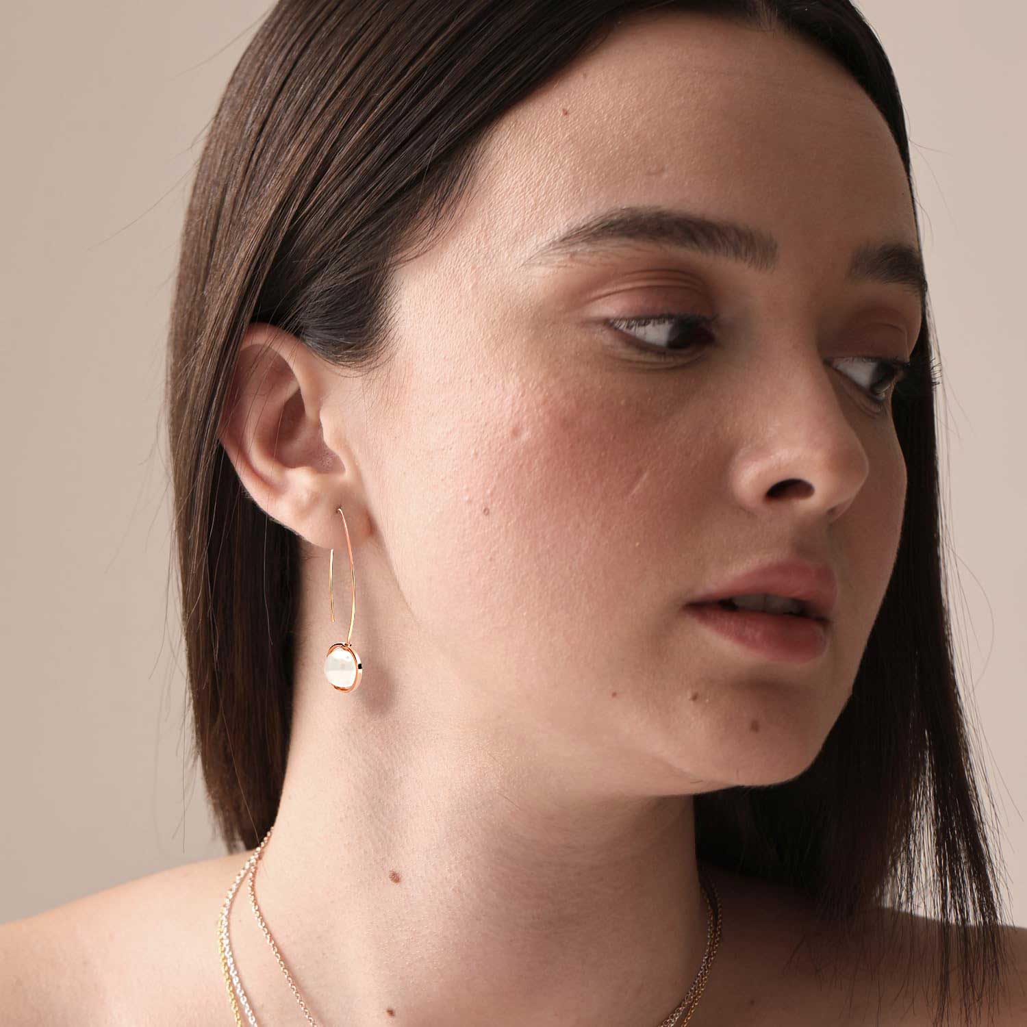 Pearl Drop Earrings 14K Rose Gold Plated Lightweight Italian Design Simulated Pearl French Wire Drop Dangle Hook Earring for Women