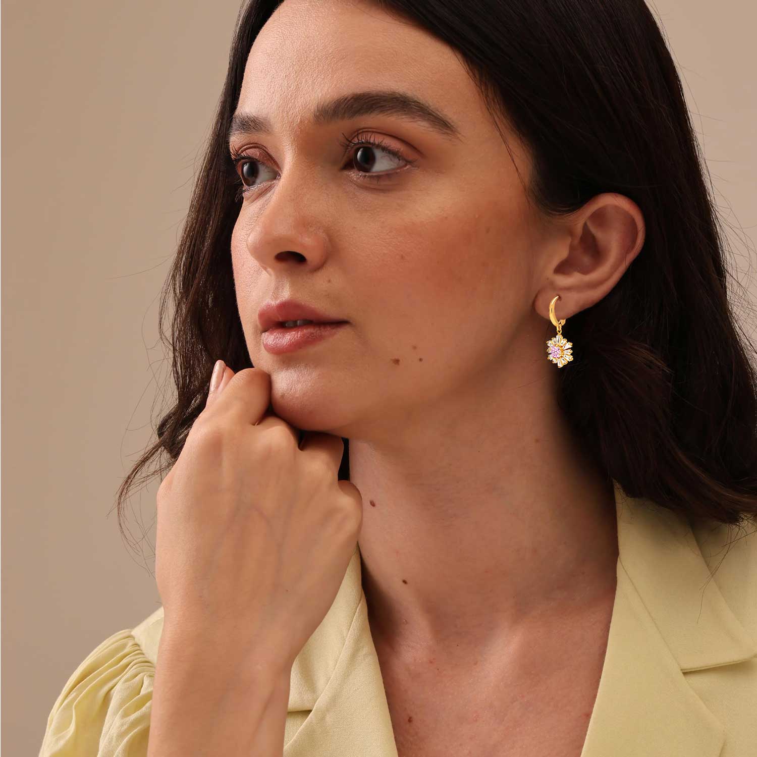 Gold-Plated Hypoallergenic Jewelry Lightweight Pave Pink Crystals CZ Leverback Drop Dangle Earring for Women