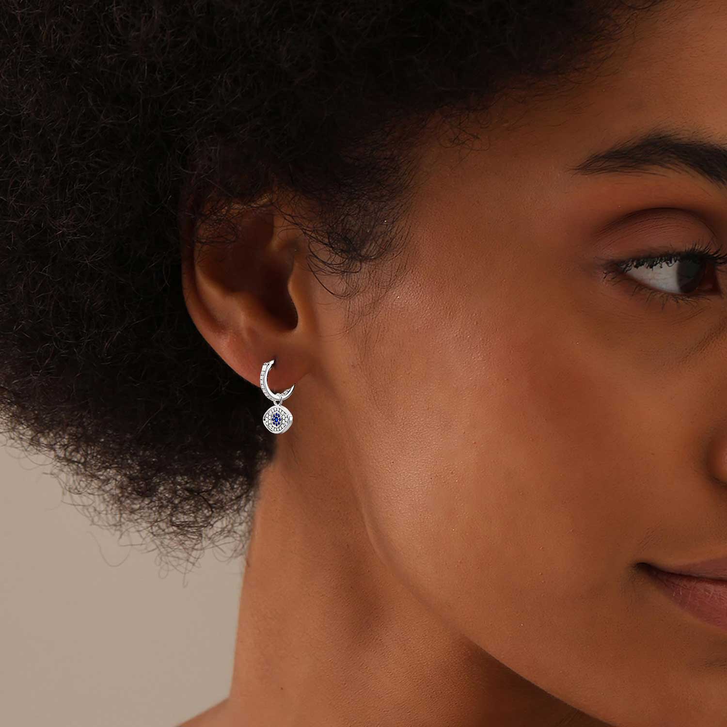 Cubic Zirconia & Blue Sapphire Small Click-Top Hoop Earrings CZ Turkish Evil Eye Drop Dangle Earring for Women Teen Trendy