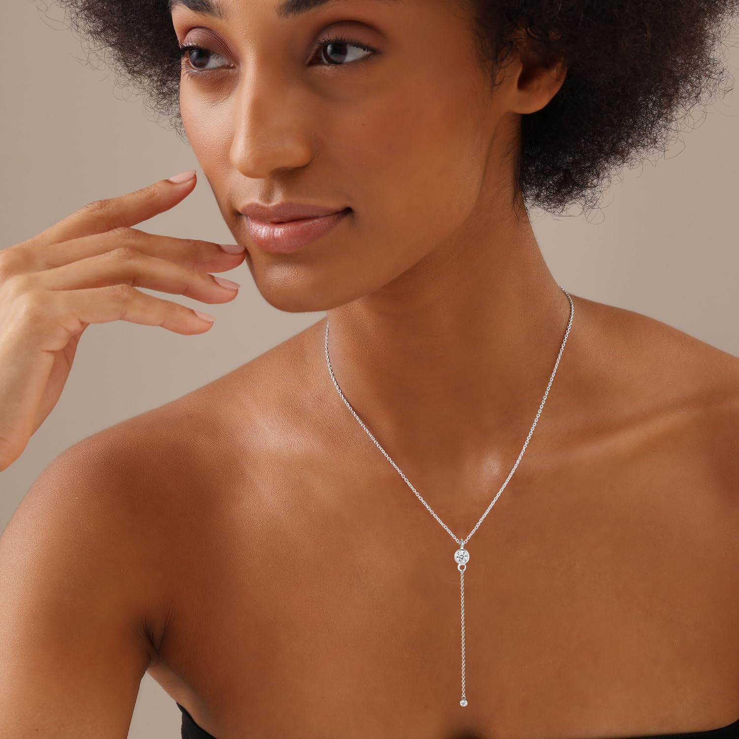 Cubic Zirconia Lariat Necklace Cable