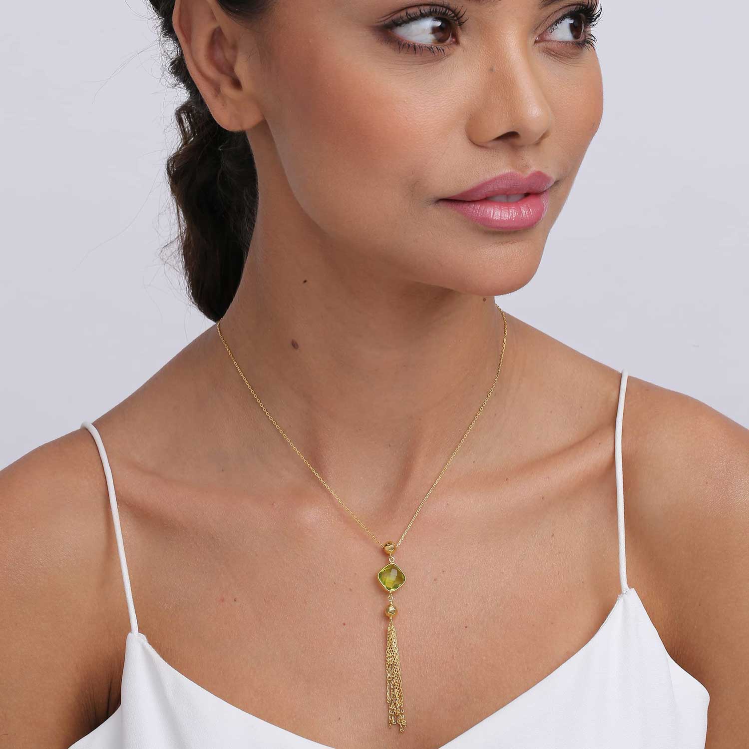 Gold-Plated Peridot Natural Birthstone Necklace for Women