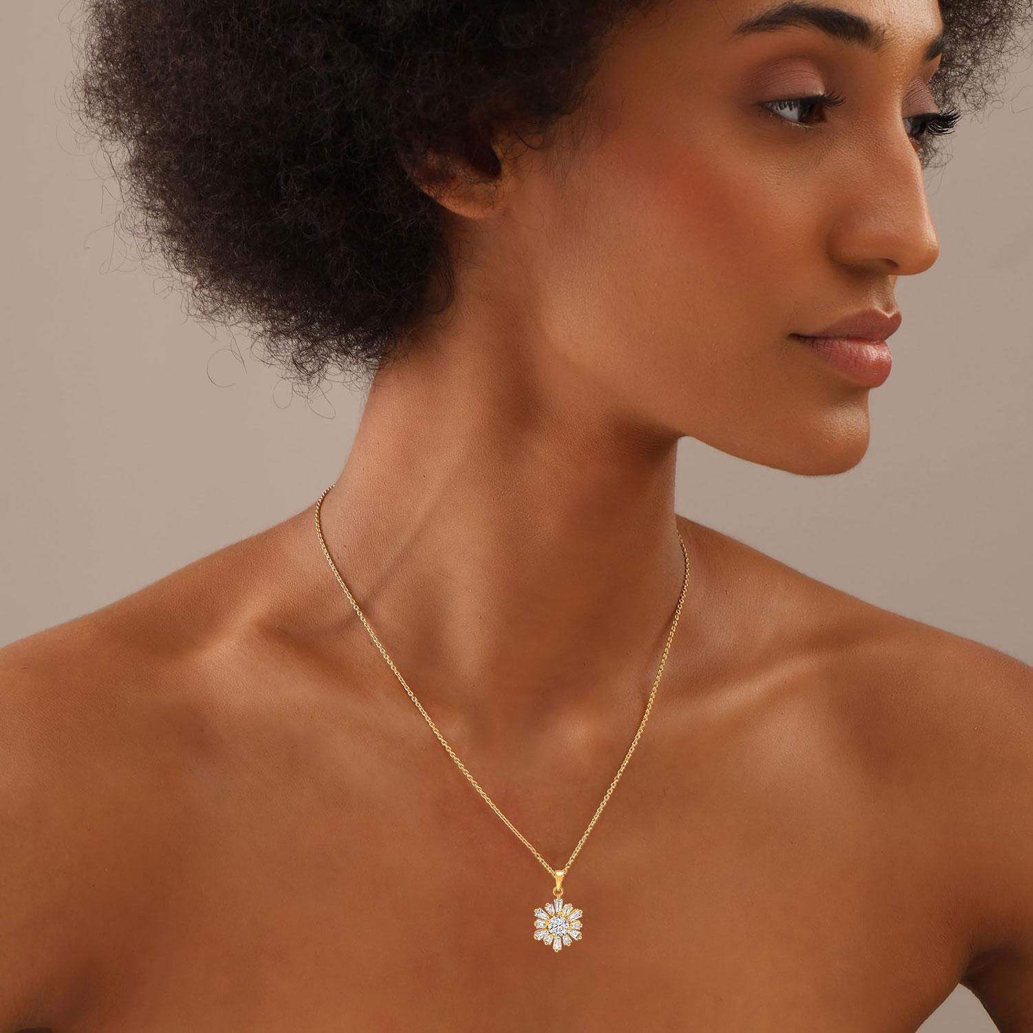 Gold Plated Crystal CZ Pendant Necklace Adjustable Pave Cubic Zirconia Sunshine Cable Chain Necklaces for Women