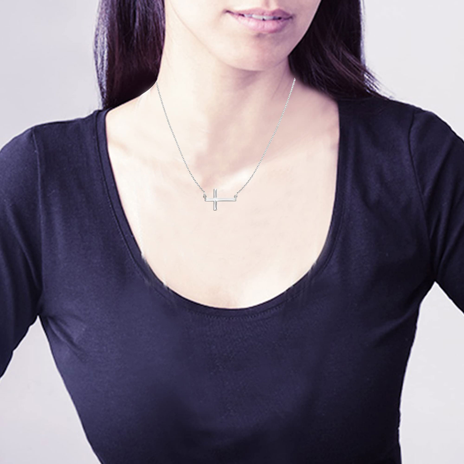 Lightweight Sideways Cross Pendant Necklace for Women Teen