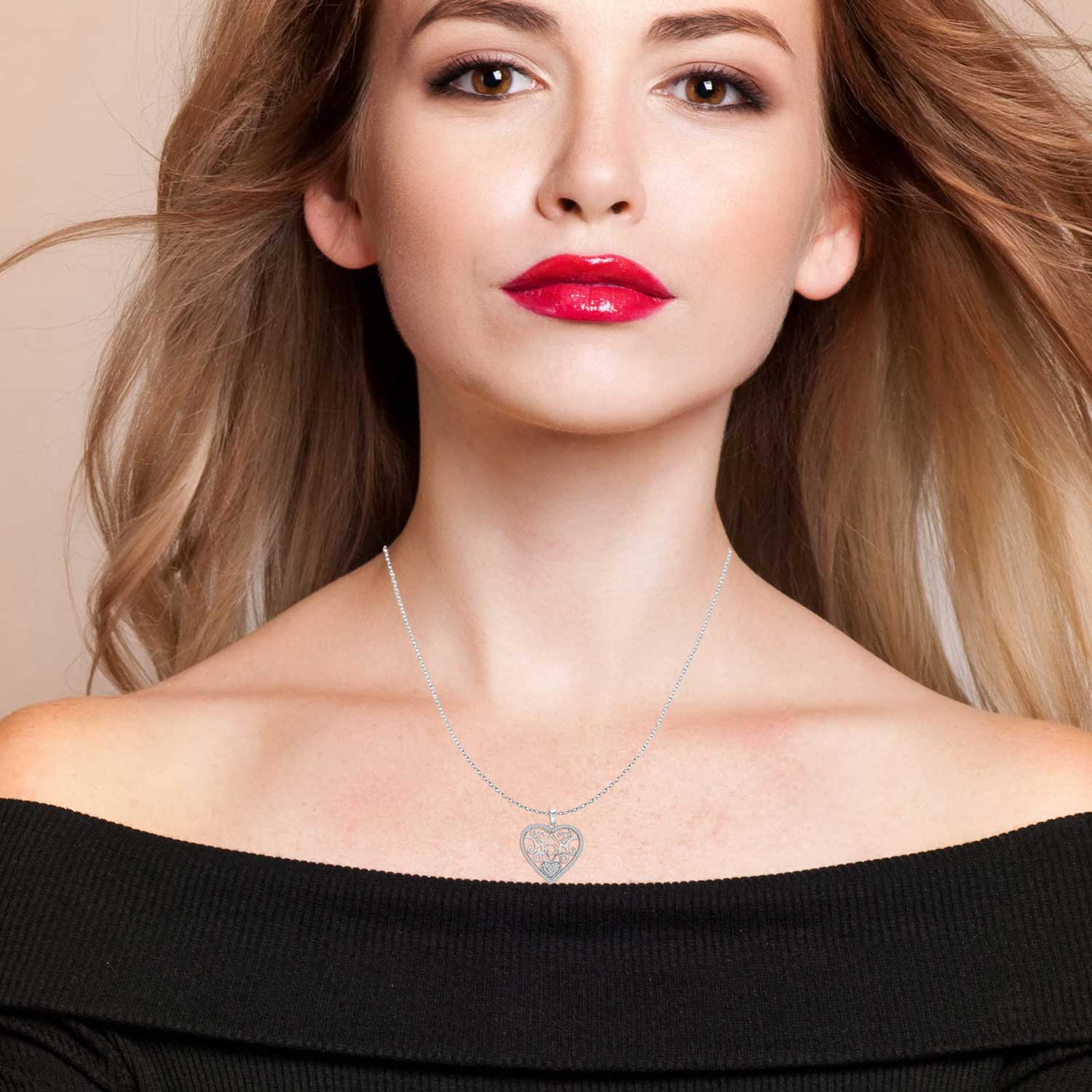 Silver Filigree Heart Pendant Necklace