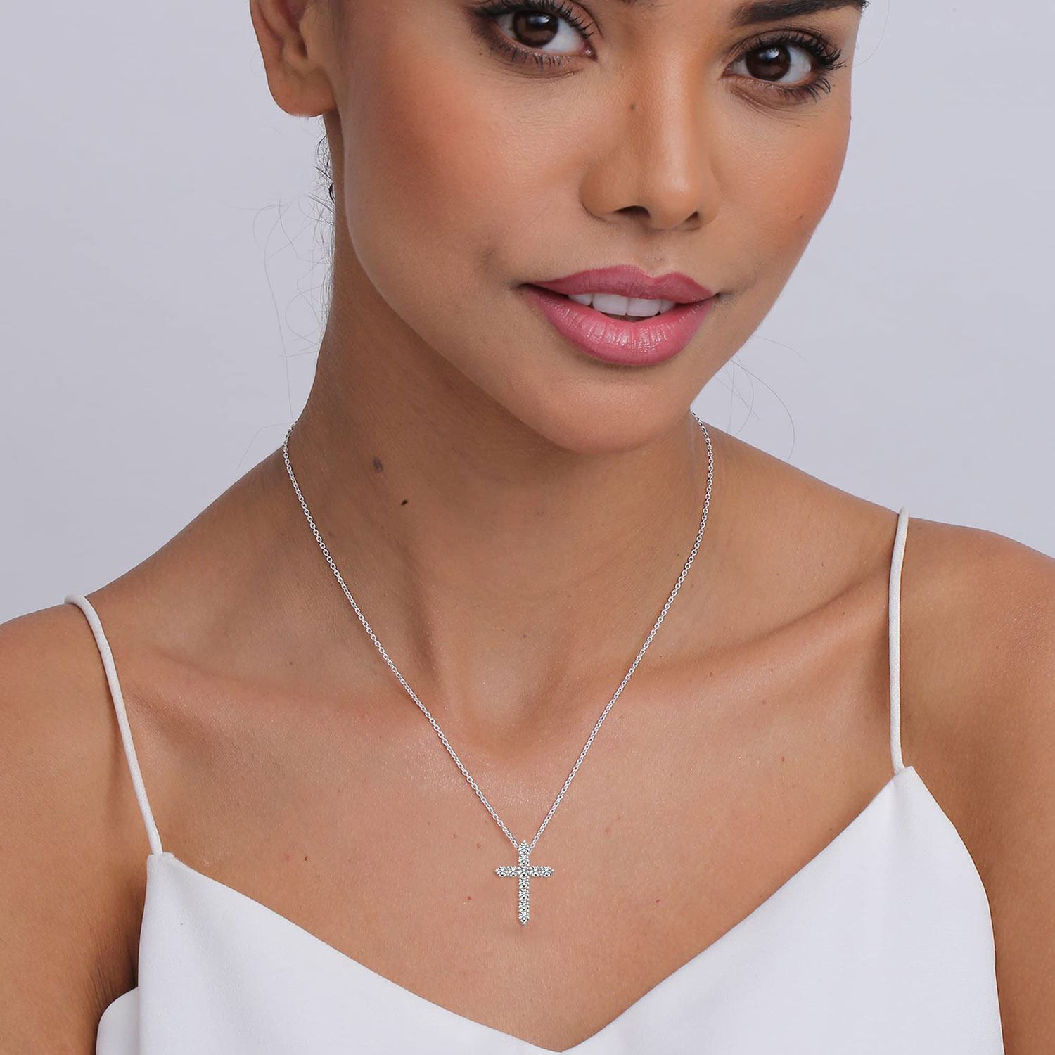 925 Sterling Silver Cubic Zirconia Cross Charm Pendant Necklace