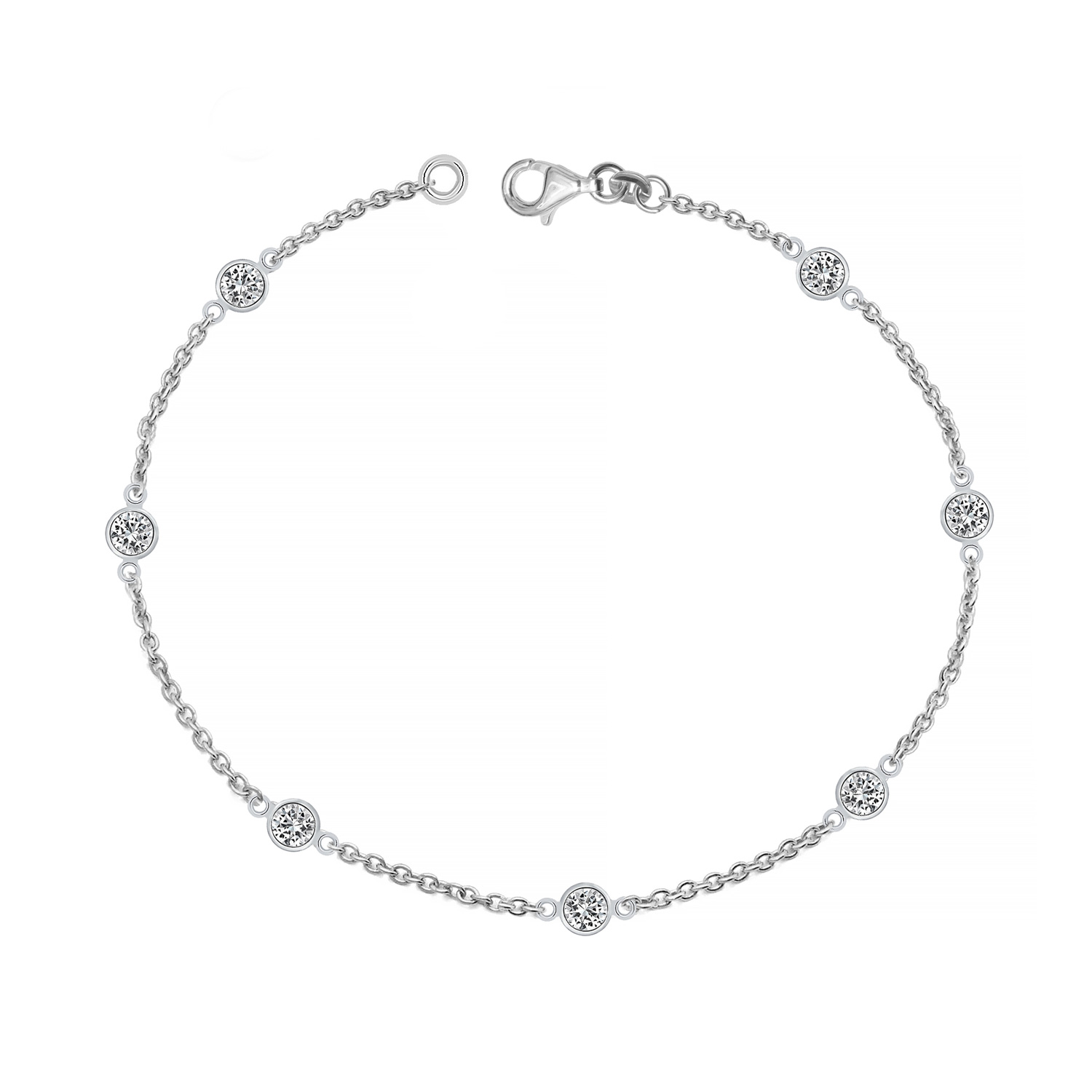 LeCalla 925 Sterling Silver Cubic Zirconia Cable Chain Bracelet