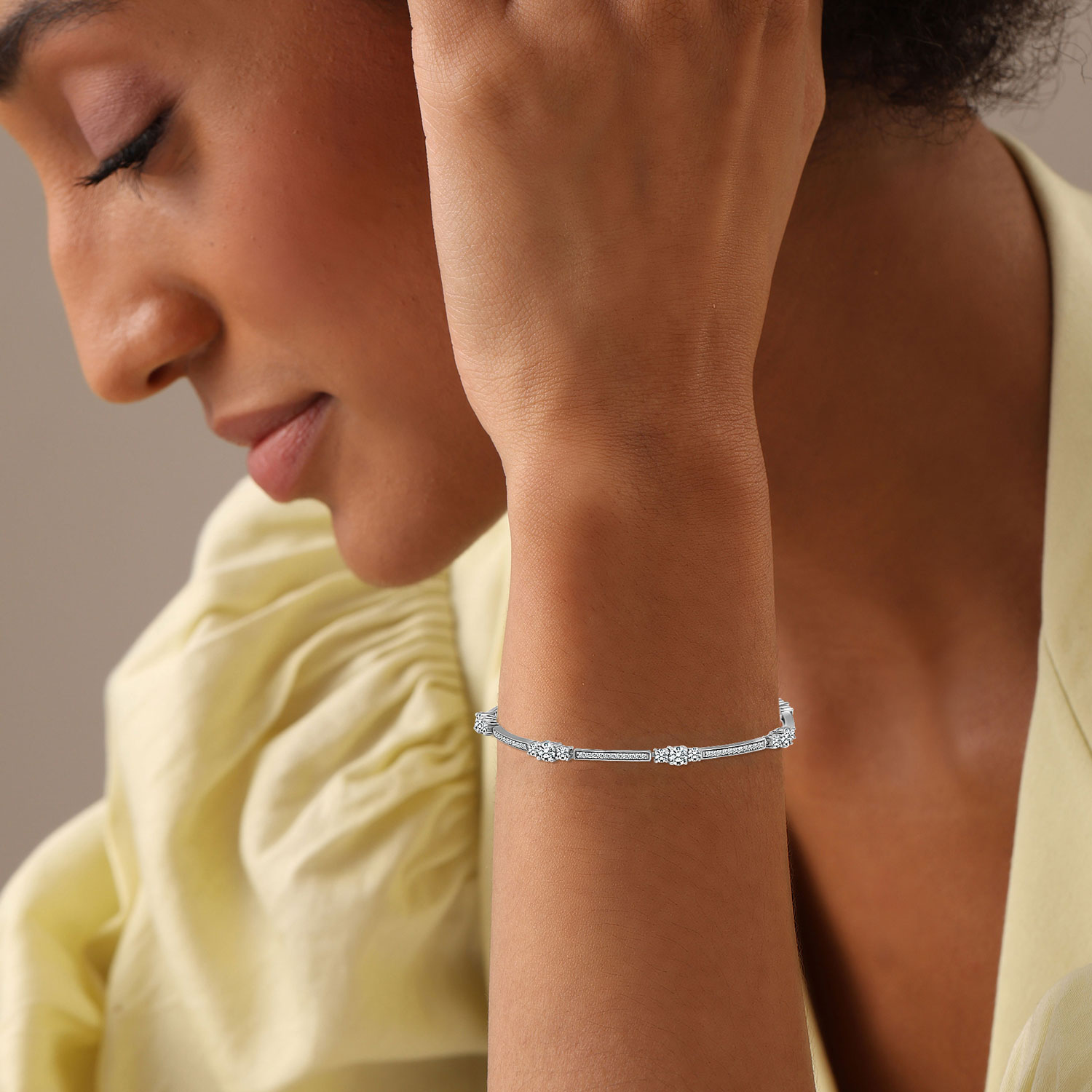 Rhodium Plated Jewelry CZ Station Bracelet Cubic Zirconia Classic Tennis Bracelet with Foldover