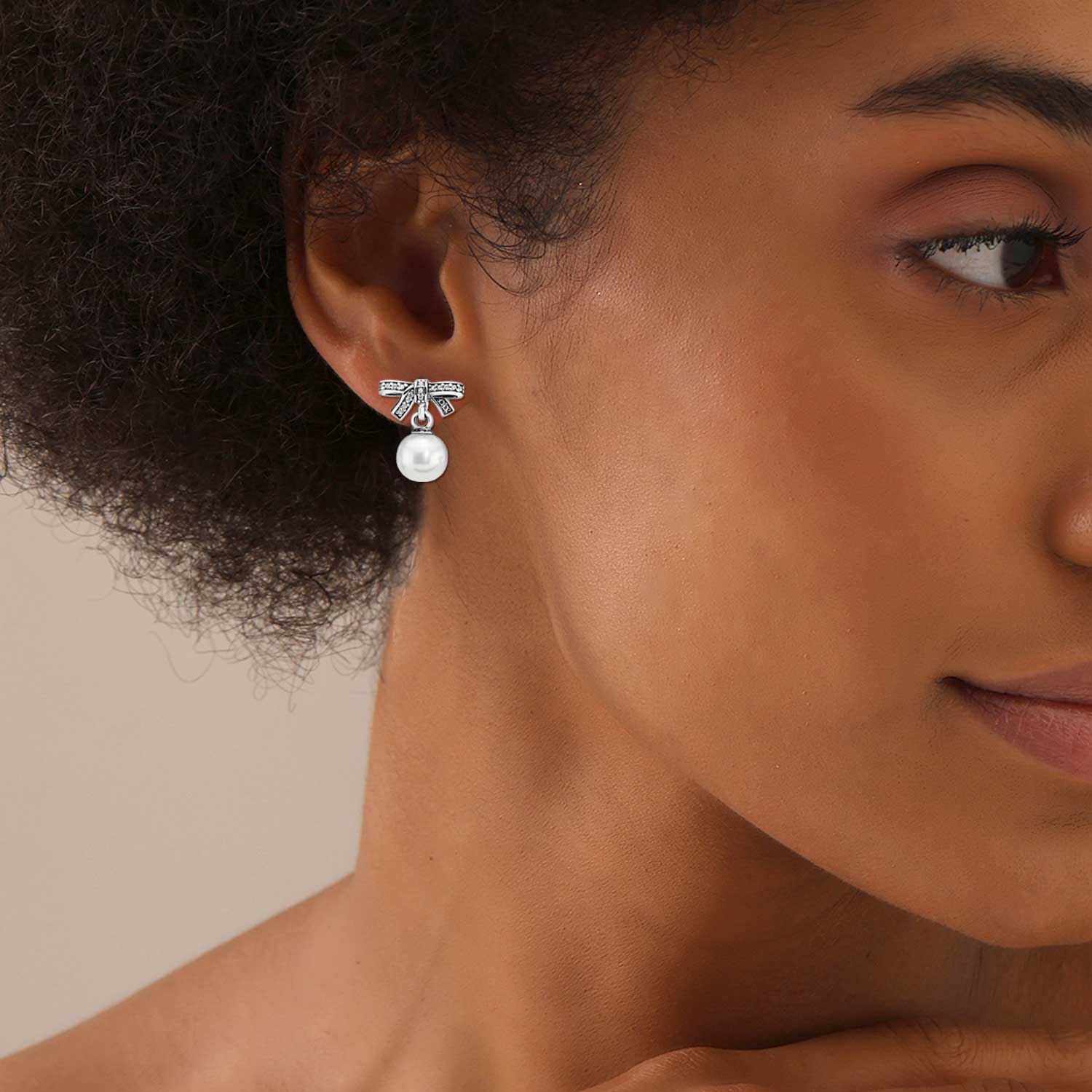 Antique Sweet Bowknot Stud Earring Lightweight Simulated Pearl Cubic Zirconia Bow Shaped Drop Earrings for Women