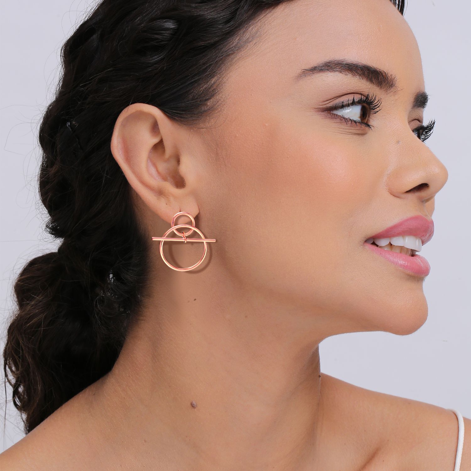 Rose Gold Plated Lightweight Italian Design Toggle Clasp Loop Earrings for Women Teen