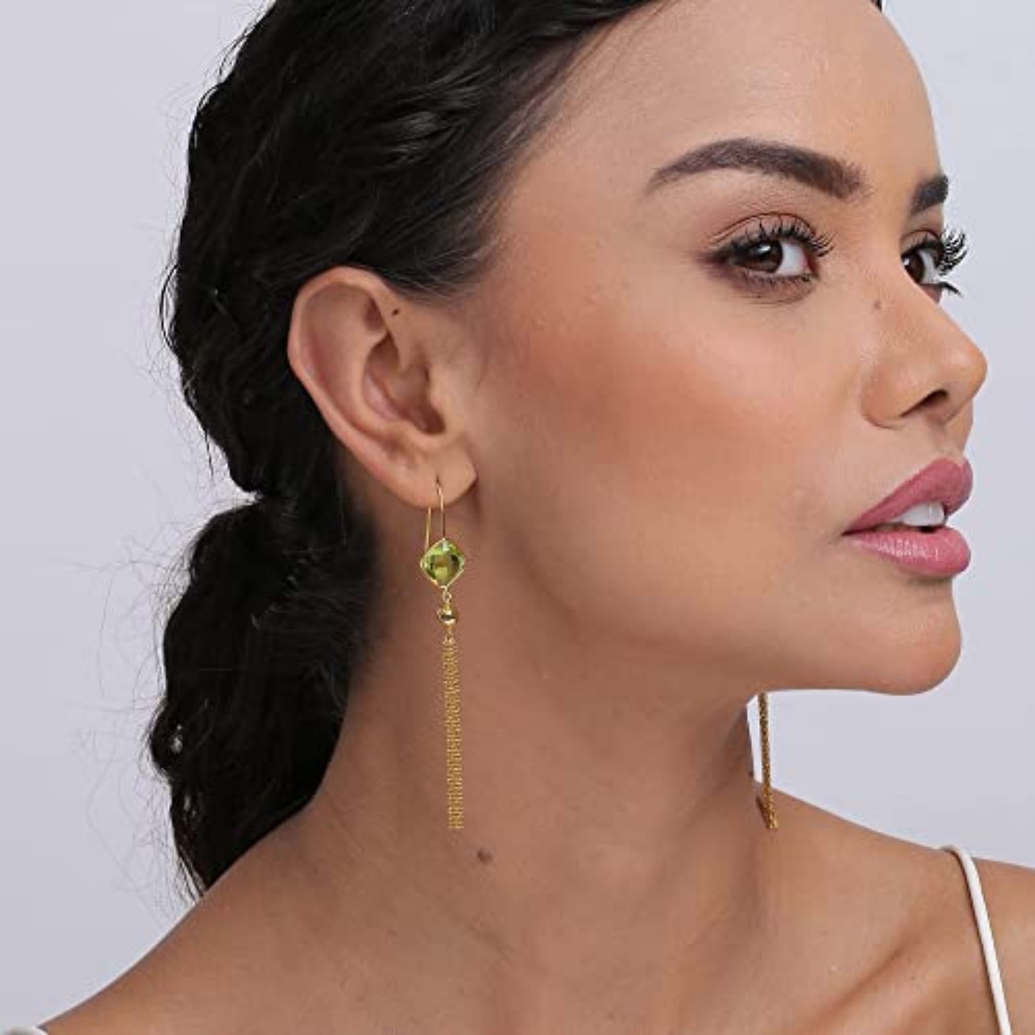 Gold-Plated Bead Drop Dangle Earrings for Women, Peridot Natural Birthstone Earring
