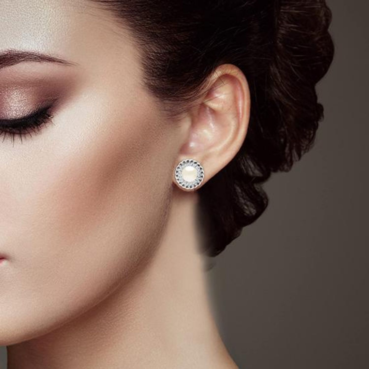 Twist Rhodium Cubic-Zirconia Pearl Micro Pave Stud Earrings for Women Teen