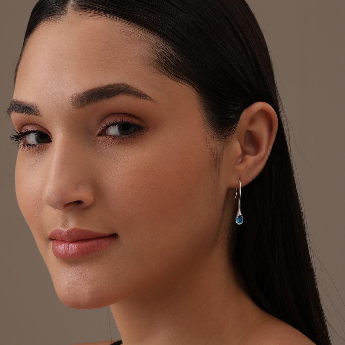 Lightweight Italian Design Pear-Shaped Blue Topaz Zirconia Water Drop French Hook Small Drop Dangle Earrings for Women