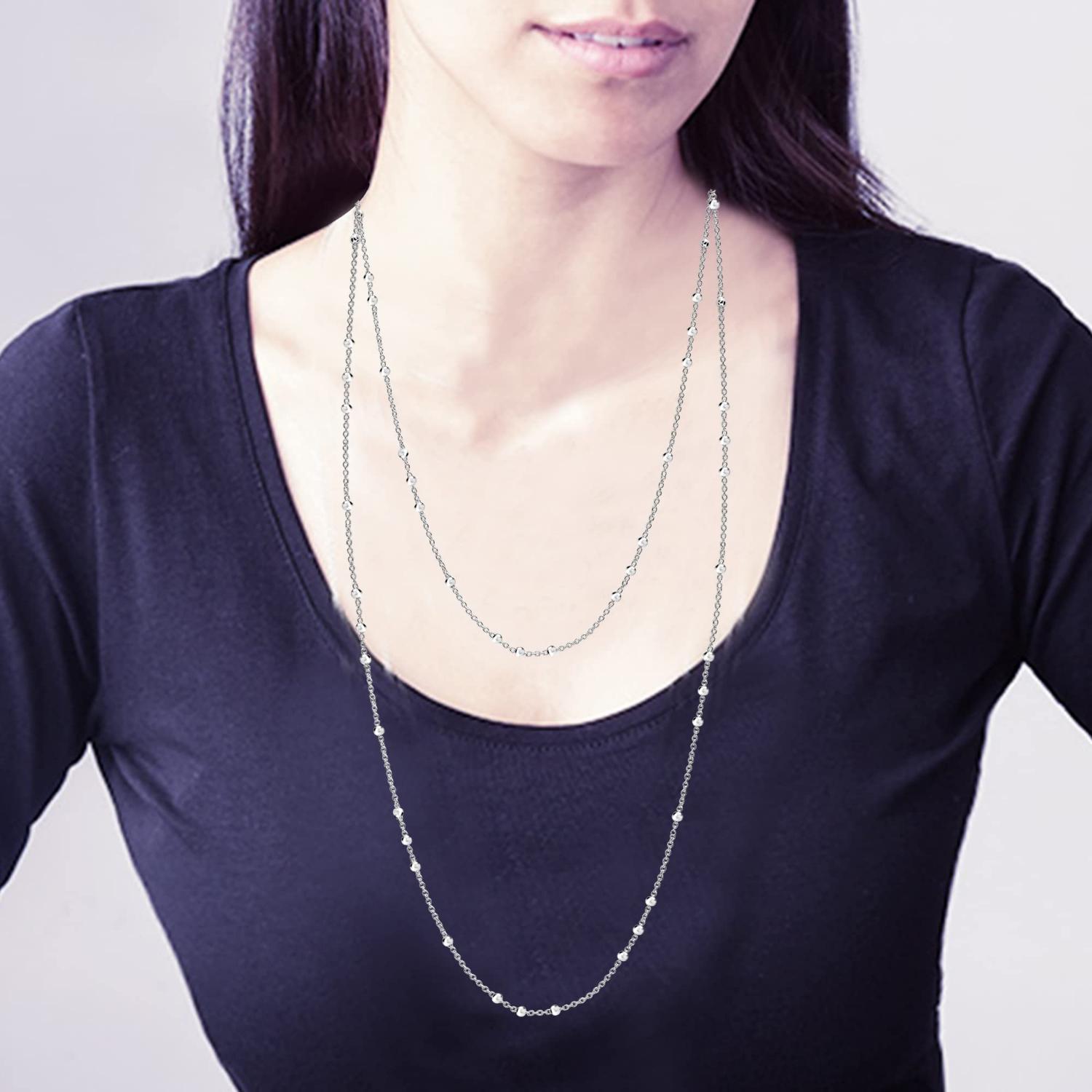 925 Sterling Silver Italian Ball Bead Station Cable Chain Necklace