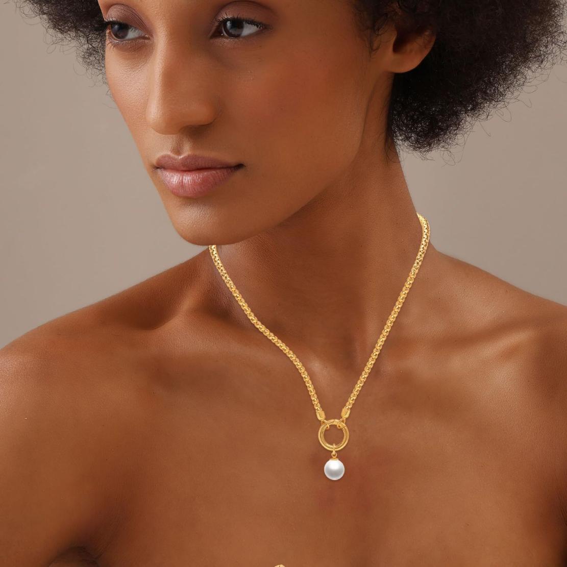 14K Gold Plated Simulated Pearl Pendant Necklace Hypoallergenic Ball Chain Necklaces for Women with Lobster Claw Clasp