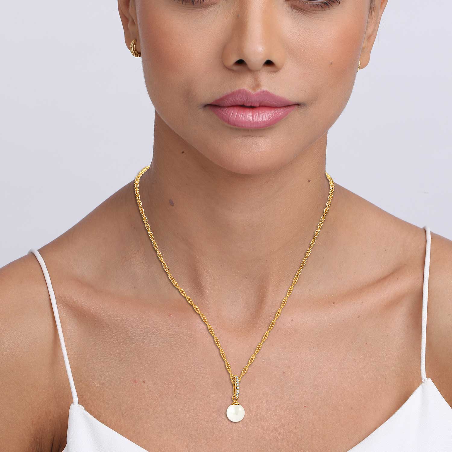 14K Gold Plated Freshwater Pearl Necklace Adjustable Rope Chain Necklaces for Women with Lobster Claw Clasp
