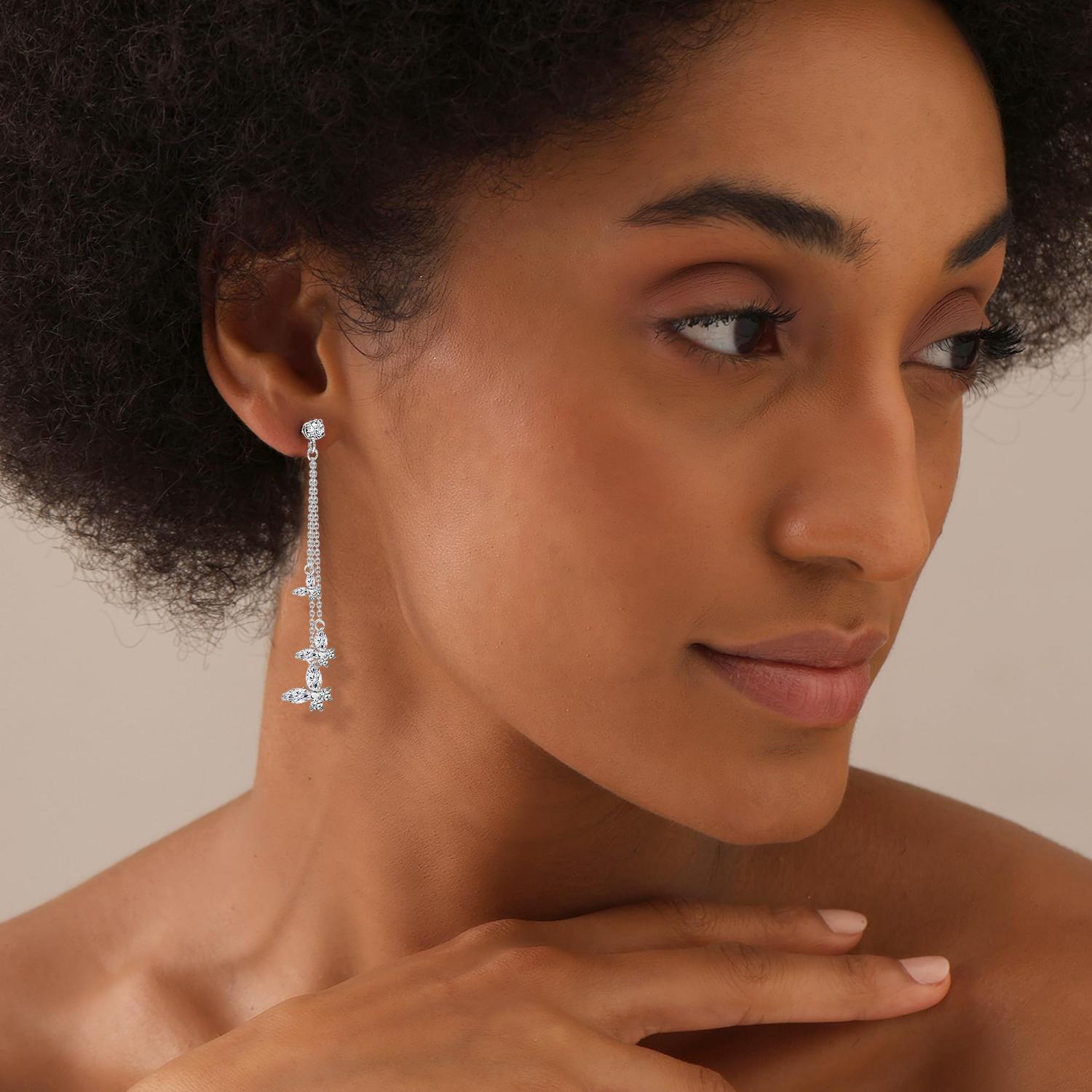 Cubic Zirconia Long Tassel Chain Earrings Lightweight Crystal CZ Butterfly