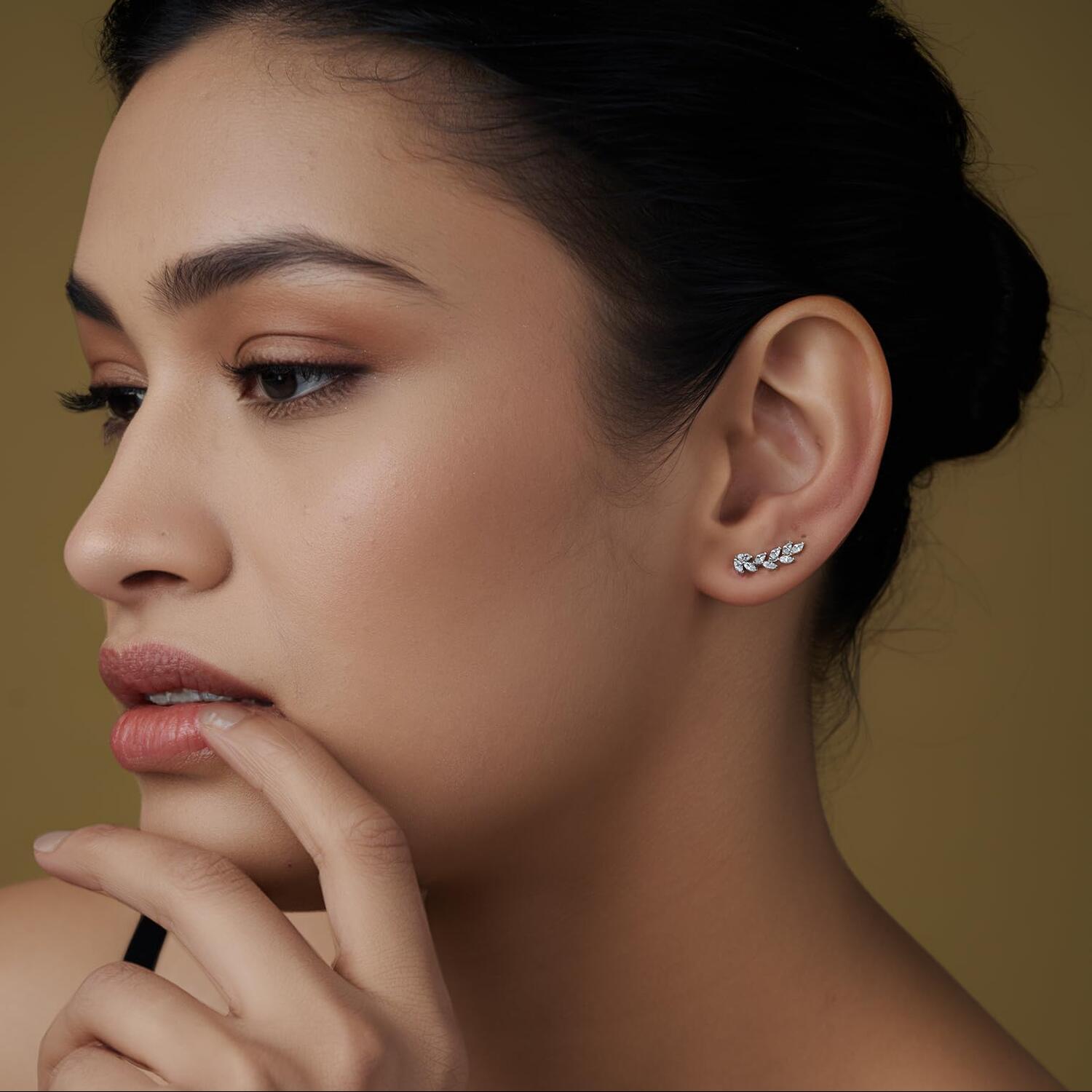 Rhodium Plated Crawler Earrings