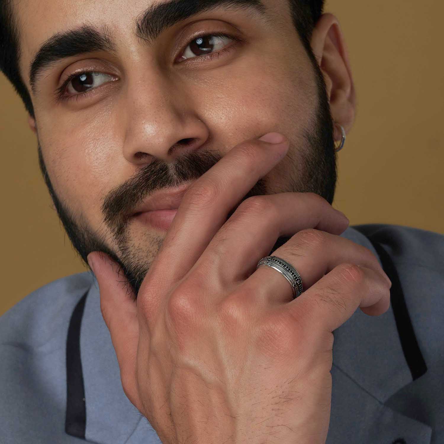 Antique Cross Rings Band Pave Black Zirconia Sideways Cross Ring