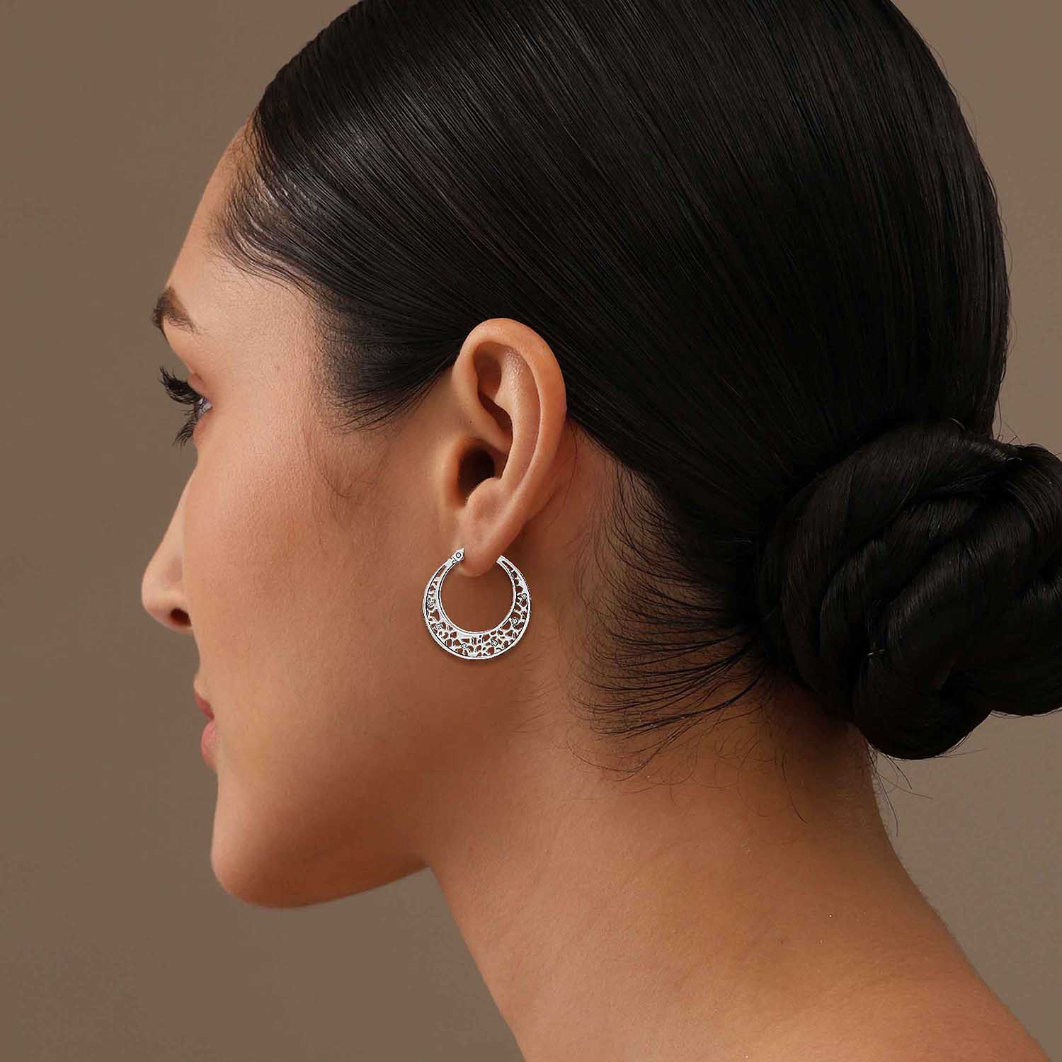 CZ Mesh Filigree Hoop Earring Handmade Round