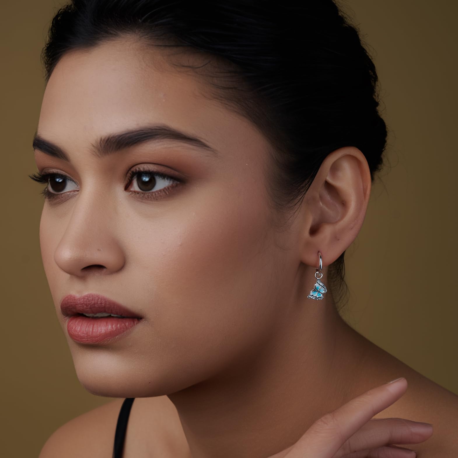 Cubic Zirconia Blue Butterfly Hoop Earrings